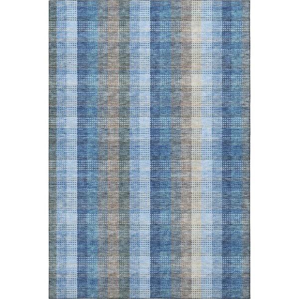 HomeRoots 5' X 8' Denim Blue Gray Beige Plaid Washable Area Rug - Durable, Stain-Resistant, UV Protected Design 676454