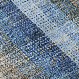 HomeRoots 8' Denim Blue Gray Beige Plaid Round Rug - Durable, Washable, UV Protected for Family & Outdoor Spaces 676455
