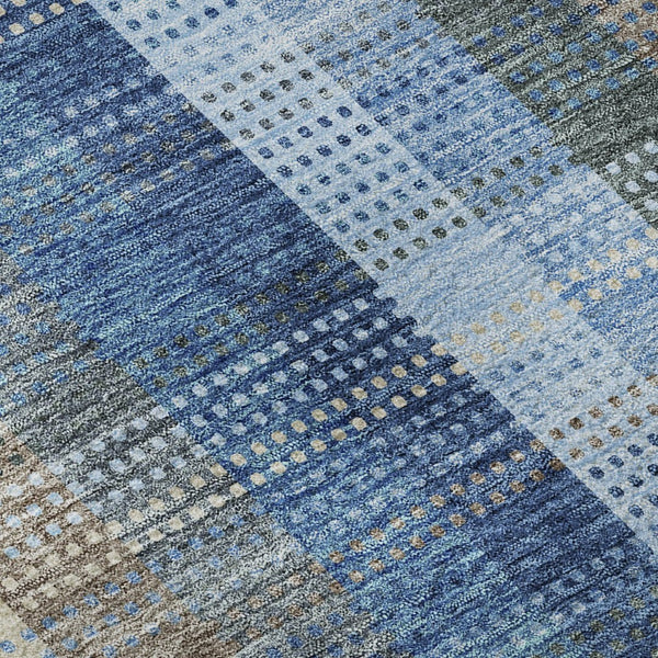 HomeRoots 8' Denim Blue Gray Beige Plaid Round Rug - Durable, Washable, UV Protected for Family & Outdoor Spaces 676455
