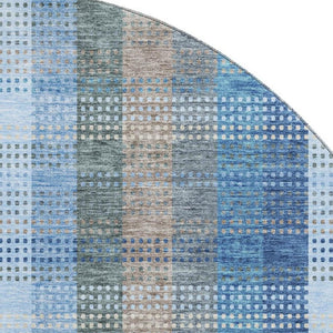 HomeRoots 8' Denim Blue Gray Beige Plaid Round Rug - Durable, Washable, UV Protected for Family & Outdoor Spaces 676455