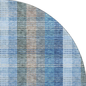 HomeRoots 8' Denim Blue Gray Beige Plaid Round Rug - Durable, Washable, UV Protected for Family & Outdoor Spaces 676455