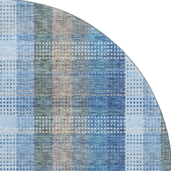 HomeRoots 8' Denim Blue Gray Beige Plaid Round Rug - Durable, Washable, UV Protected for Family & Outdoor Spaces 676455