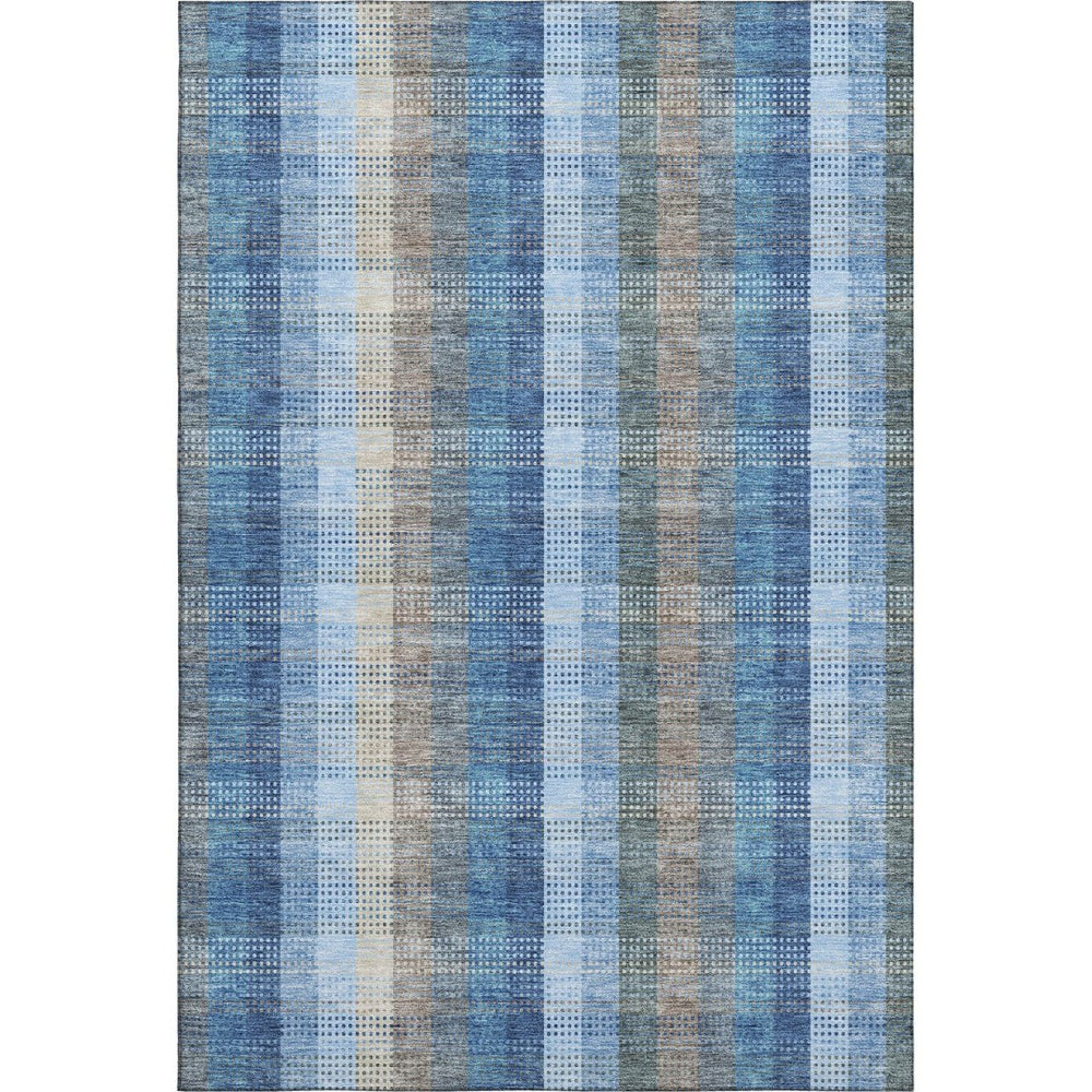 HomeRoots 8' X 10' Durable Denim Blue Gray Beige Plaid Washable Area Rug with UV Protection for Family Homes 676456