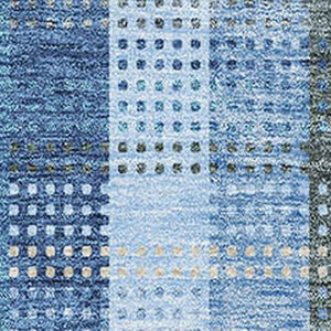 HomeRoots 8' X 10' Durable Denim Blue Gray Beige Plaid Washable Area Rug with UV Protection for Family Homes 676456