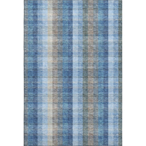 HomeRoots 10' Denim Blue Gray Beige Plaid Washable Area Rug - Durable, Stain-Resistant, UV Protected Style! 676458