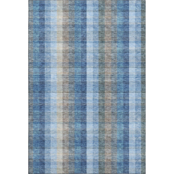 HomeRoots 10' Denim Blue Gray Beige Plaid Washable Area Rug - Durable, Stain-Resistant, UV Protected Style! 676458