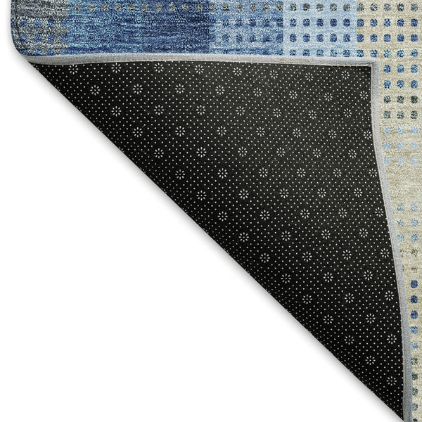 HomeRoots 10' Denim Blue Gray Beige Plaid Washable Area Rug - Durable, Stain-Resistant, UV Protected Style! 676458
