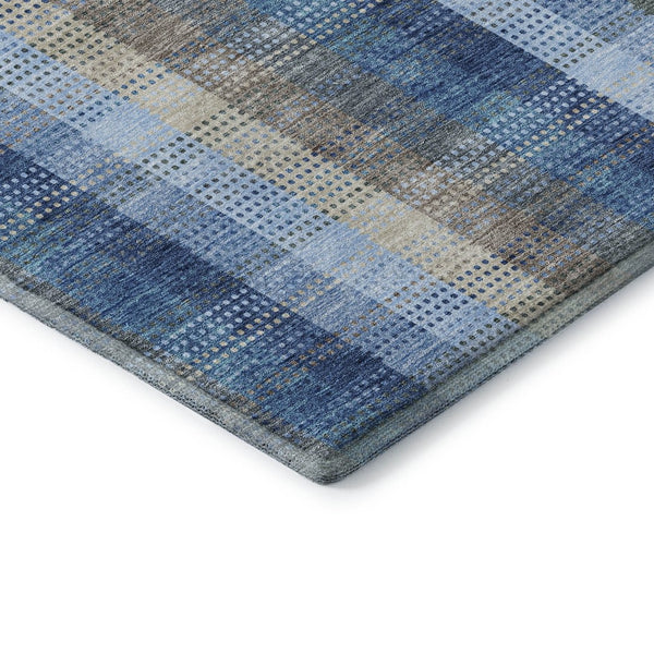 HomeRoots 10' Denim Blue Gray Beige Plaid Washable Area Rug - Durable, Stain-Resistant, UV Protected Style! 676458