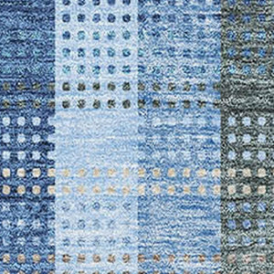HomeRoots 10' Denim Blue Gray Beige Plaid Washable Area Rug - Durable, Stain-Resistant, UV Protected Style! 676458