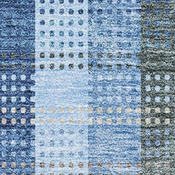 HomeRoots 10' Denim Blue Gray Beige Plaid Washable Area Rug - Durable, Stain-Resistant, UV Protected Style! 676458