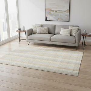 HomeRoots 5' X 8' Ivory Beige Gray Plaid Area Rug - Washable, UV Protected, Durable for Homes with Kids & Pets 676460