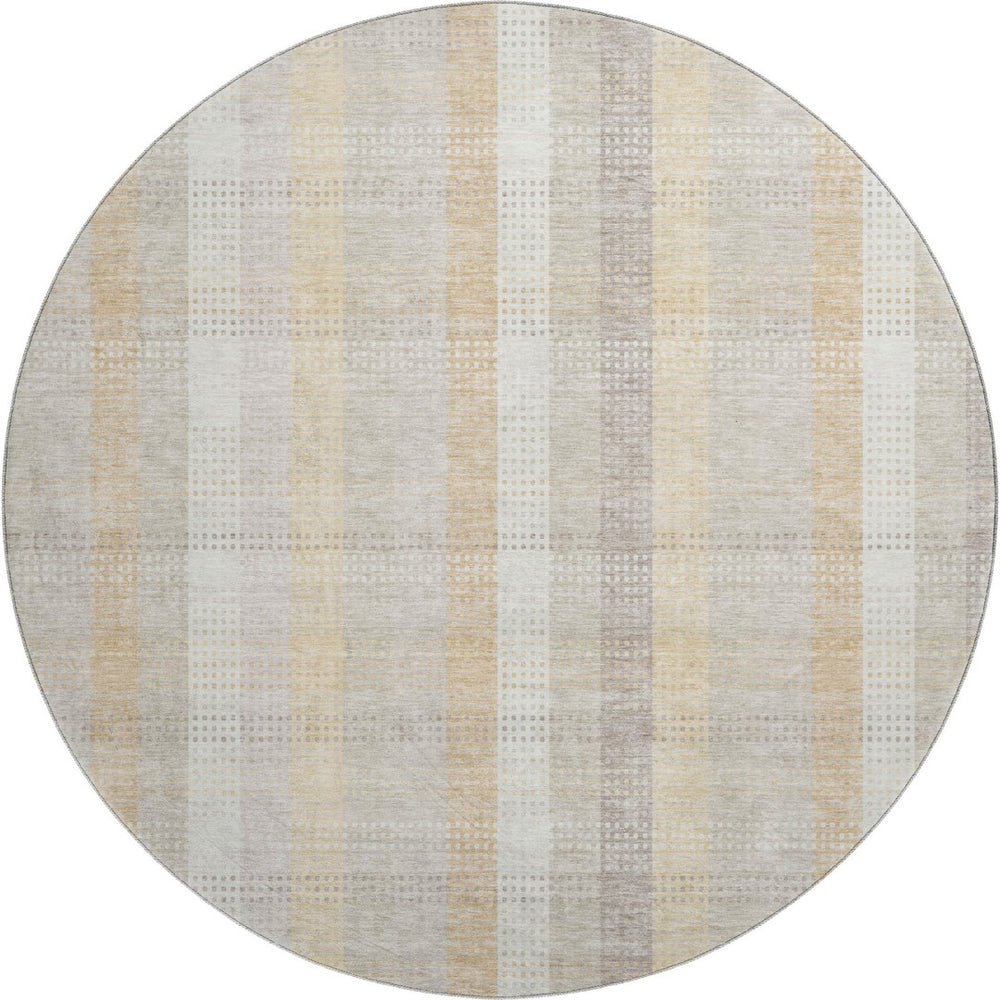 HomeRoots 8' Ivory Beige and Gray Plaid Washable Round Rug with UV Protection for Stylish, Everyday Living 676461