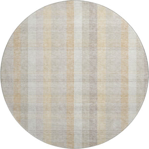 HomeRoots 8' Ivory Beige and Gray Plaid Washable Round Rug with UV Protection for Stylish, Everyday Living 676461