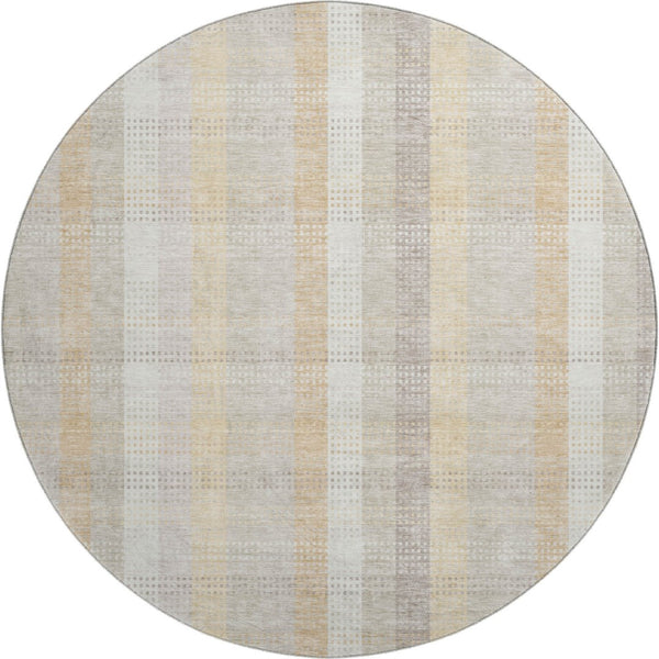 HomeRoots 8' Ivory Beige and Gray Plaid Washable Round Rug with UV Protection for Stylish, Everyday Living 676461