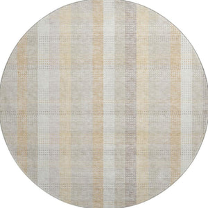 HomeRoots 8' Ivory Beige and Gray Plaid Washable Round Rug with UV Protection for Stylish, Everyday Living 676461