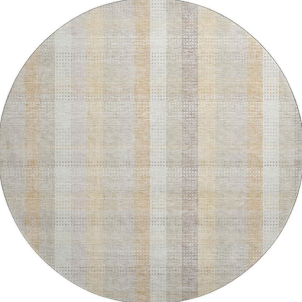 HomeRoots 8' Ivory Beige and Gray Plaid Washable Round Rug with UV Protection for Stylish, Everyday Living 676461