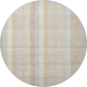 HomeRoots 8' Ivory Beige and Gray Plaid Washable Round Rug with UV Protection for Stylish, Everyday Living 676461