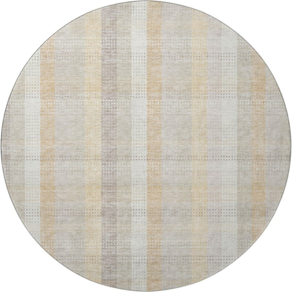 HomeRoots 8' Ivory Beige and Gray Plaid Washable Round Rug with UV Protection for Stylish, Everyday Living 676461