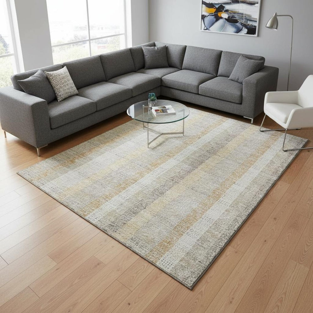 HomeRoots 9' X 12' Ivory Beige & Gray Plaid Area Rug - Washable, UV Protected, Stain Resistant for High Traffic Spaces 676463