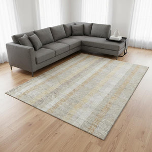 HomeRoots 10' X 14' Ivory Beige Gray Plaid Washable Area Rug - Durable, Stain-Resistant with UV Protection! 676464