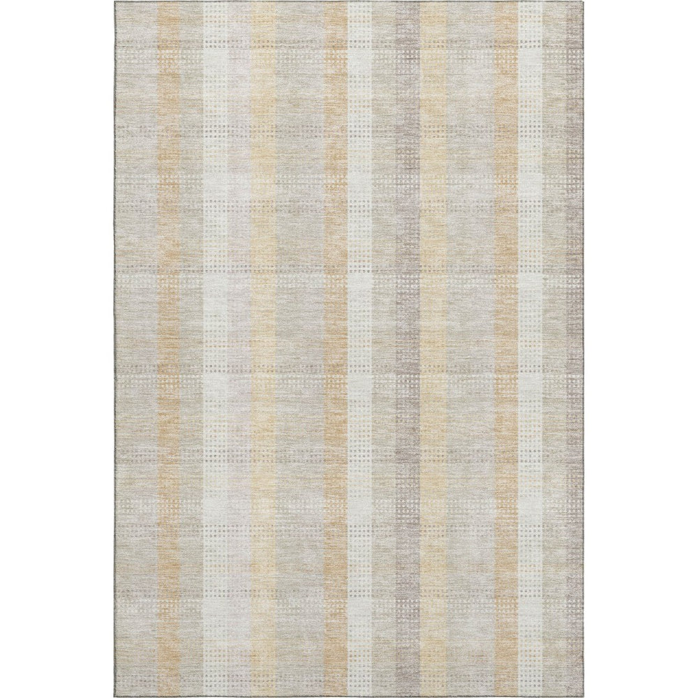 HomeRoots 10' X 14' Ivory Beige Gray Plaid Washable Area Rug - Durable, Stain-Resistant with UV Protection! 676464