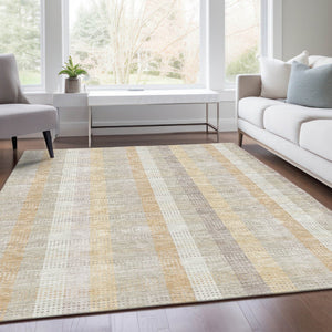 HomeRoots 10' X 14' Ivory Beige Gray Plaid Washable Area Rug - Durable, Stain-Resistant with UV Protection! 676464