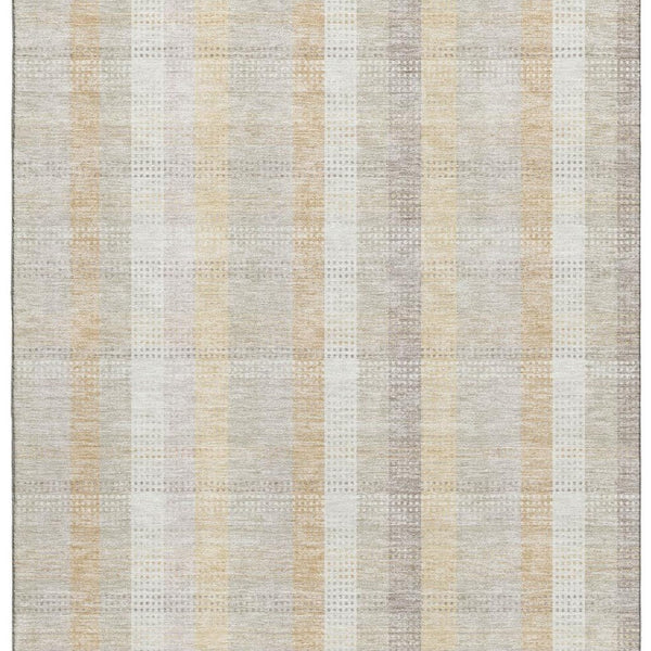 HomeRoots 10' X 14' Ivory Beige Gray Plaid Washable Area Rug - Durable, Stain-Resistant with UV Protection! 676464