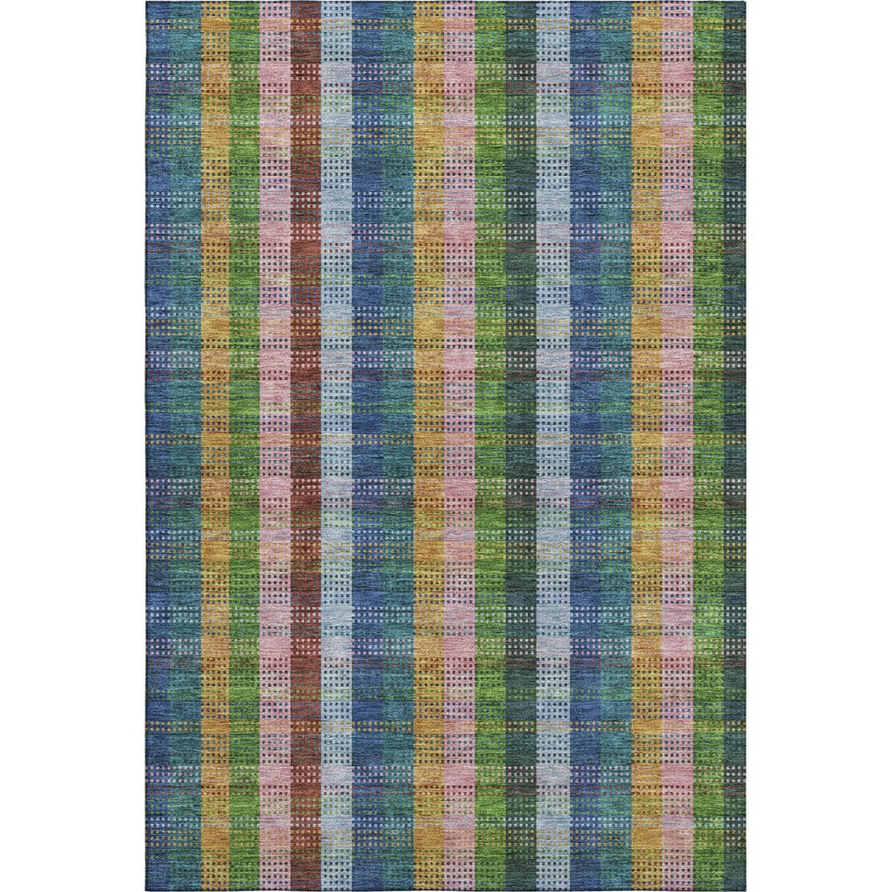 HomeRoots 8' X 10' Elegant Navy Blue Green Gold Plaid Washable Area Rug with UV Protection for Stylish Homes 676468