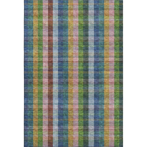 HomeRoots 8' X 10' Elegant Navy Blue Green Gold Plaid Washable Area Rug with UV Protection for Stylish Homes 676468