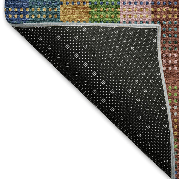 HomeRoots 8' X 10' Elegant Navy Blue Green Gold Plaid Washable Area Rug with UV Protection for Stylish Homes 676468