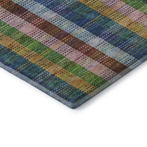 HomeRoots 8' X 10' Elegant Navy Blue Green Gold Plaid Washable Area Rug with UV Protection for Stylish Homes 676468