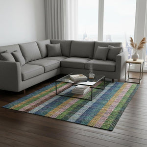 HomeRoots 9' X 12' Navy Blue, Green & Gold Plaid Washable Area Rug - Durable, Stylish, UV Protected Design! 676469