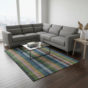 HomeRoots 10' X 14' Navy Blue Plaid Area Rug - Washable, UV-Protected, Stain-Resistant, Stylish & Durable! 676470