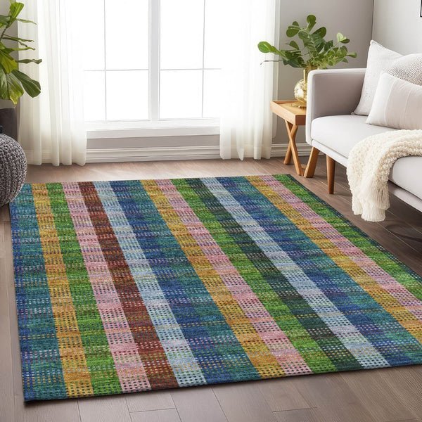 HomeRoots 10' X 14' Navy Blue Plaid Area Rug - Washable, UV-Protected, Stain-Resistant, Stylish & Durable! 676470