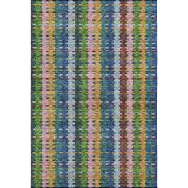 HomeRoots 10' X 14' Navy Blue Plaid Area Rug - Washable, UV-Protected, Stain-Resistant, Stylish & Durable! 676470