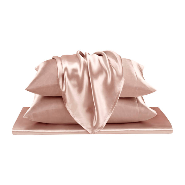 JLA Home Madison Park Essentials - Luxury Satin 6-Piece Sheet Set with Wrinkle-Resistant, OEKO-TEX Certified Silky Comfort for Sleep Blush MPE20-775