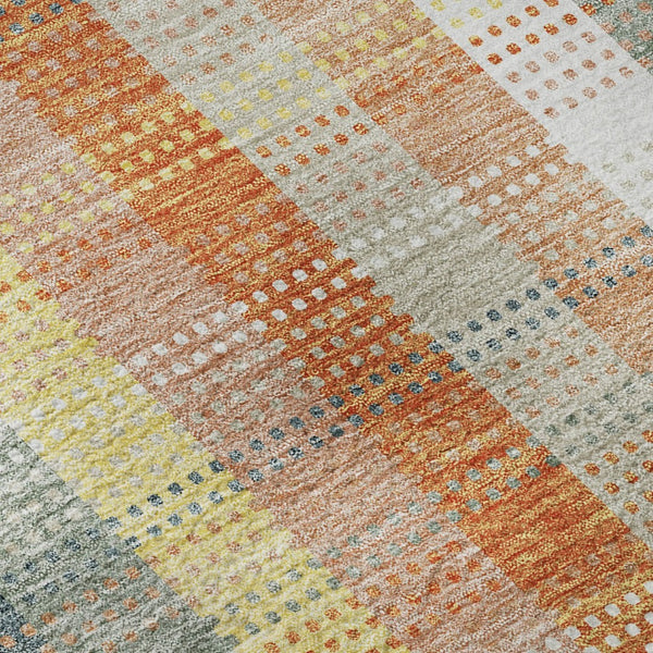 HomeRoots 8' Washable Round Rug in Peach, Ivory & Yellow Plaid - Durable, UV Protected, Perfect for Any Space! 676473