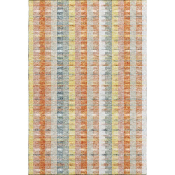 HomeRoots 8' X 10' Peach Ivory & Yellow Plaid Washable Area Rug - UV Protected, Pet-Friendly, Stain Resistant 676474