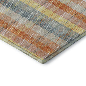 HomeRoots 8' X 10' Peach Ivory & Yellow Plaid Washable Area Rug - UV Protected, Pet-Friendly, Stain Resistant 676474