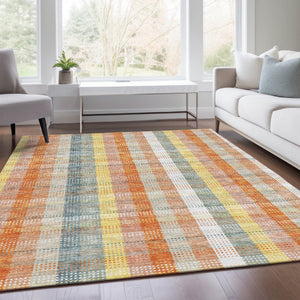 HomeRoots 8' X 10' Peach Ivory & Yellow Plaid Washable Area Rug - UV Protected, Pet-Friendly, Stain Resistant 676474