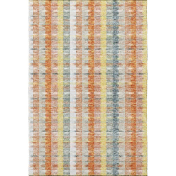HomeRoots 8' X 10' Peach Ivory & Yellow Plaid Washable Area Rug - UV Protected, Pet-Friendly, Stain Resistant 676474