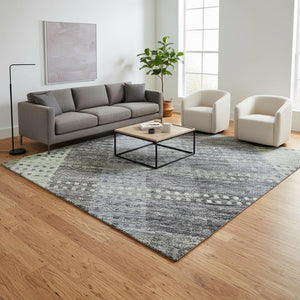 HomeRoots 5' X 8' Durable Pewter Gray and Green Plaid Washable Area Rug with UV Protection for High-Traffic Areas 676478