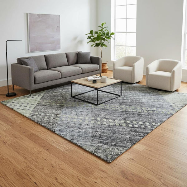 HomeRoots 5' X 8' Durable Pewter Gray and Green Plaid Washable Area Rug with UV Protection for High-Traffic Areas 676478