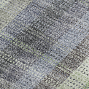 HomeRoots 5' X 8' Durable Pewter Gray and Green Plaid Washable Area Rug with UV Protection for High-Traffic Areas 676478