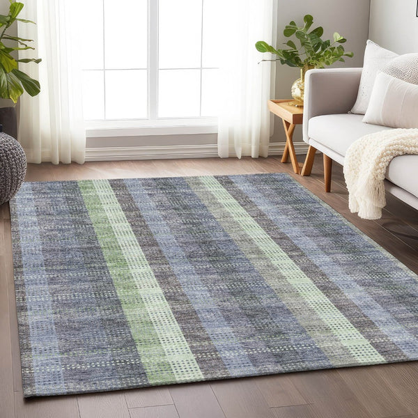 HomeRoots 8' X 10' Stylish Pewter Gray & Green Plaid Washable Area Rug - Durable, UV Resistant, Easy Care! 676480