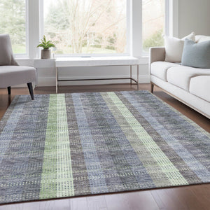 HomeRoots 8' X 10' Stylish Pewter Gray & Green Plaid Washable Area Rug - Durable, UV Resistant, Easy Care! 676480