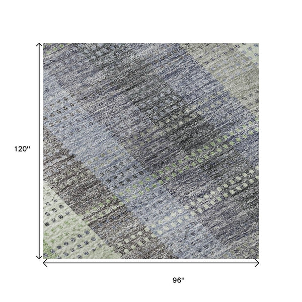 HomeRoots 8' X 10' Stylish Pewter Gray & Green Plaid Washable Area Rug - Durable, UV Resistant, Easy Care! 676480