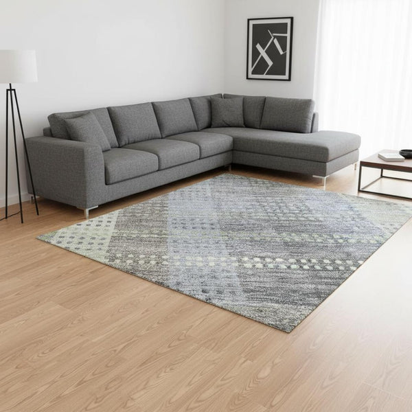 HomeRoots 8' X 10' Stylish Pewter Gray & Green Plaid Washable Area Rug - Durable, UV Resistant, Easy Care! 676480