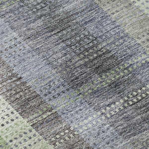 HomeRoots 9' X 12' Stylish Pewter Gray & Green Plaid Washable Area Rug - Durable, UV Protected & Stain Resistant! 676481
