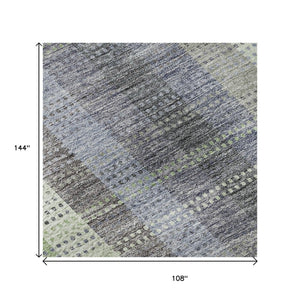 HomeRoots 9' X 12' Stylish Pewter Gray & Green Plaid Washable Area Rug - Durable, UV Protected & Stain Resistant! 676481